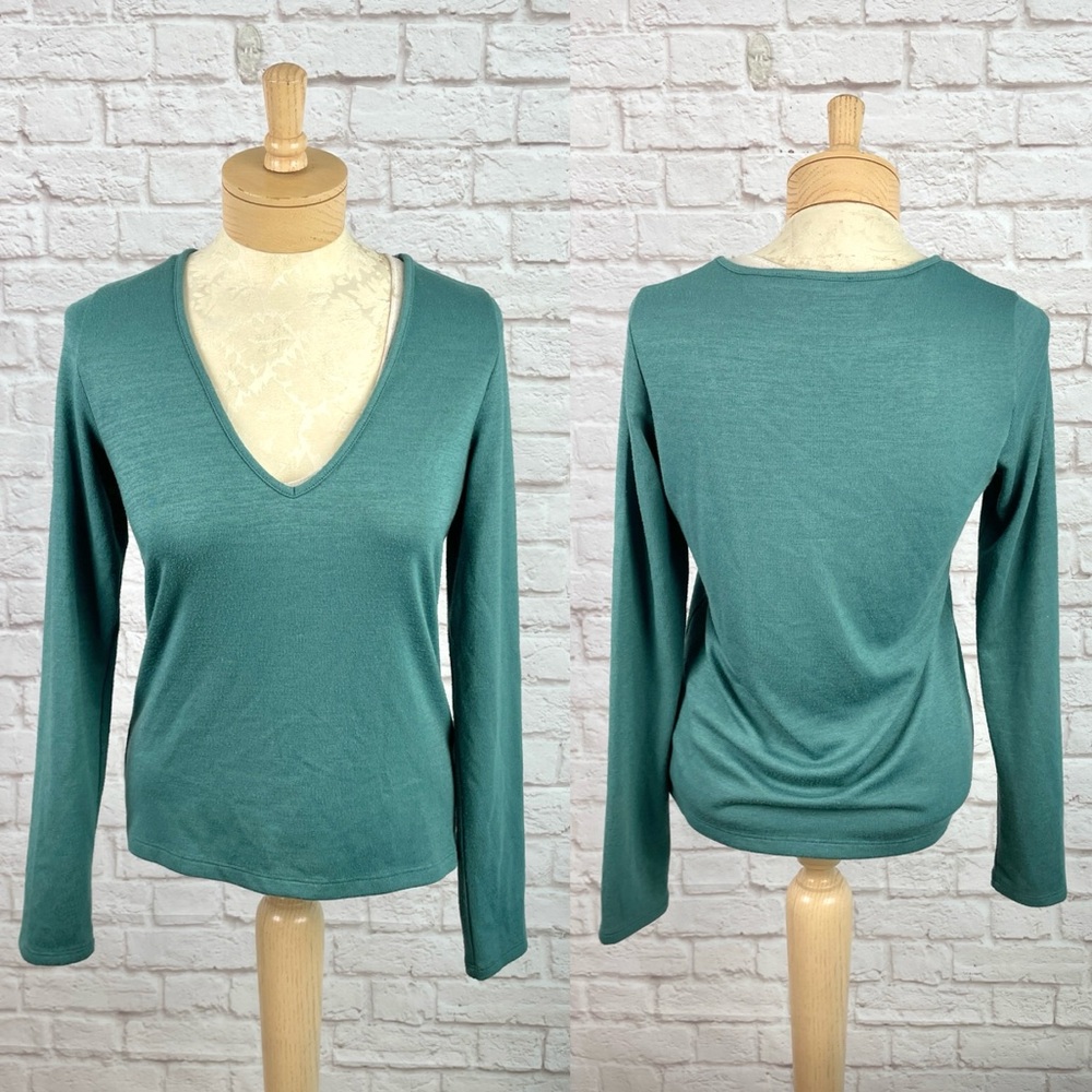 Vince Cozy V-Neck Knit Teal Blue Long Sleeve Top Size‎ Large